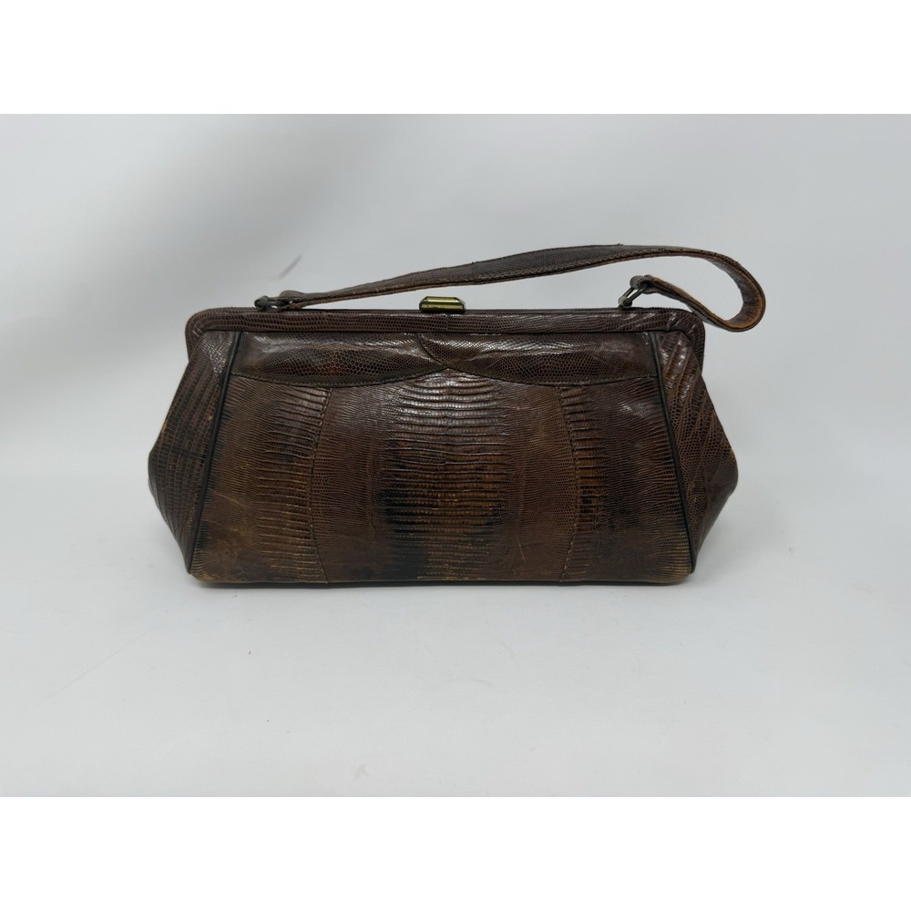Women's Brown Lizard Leather Bag Purse Top Handle Vintage